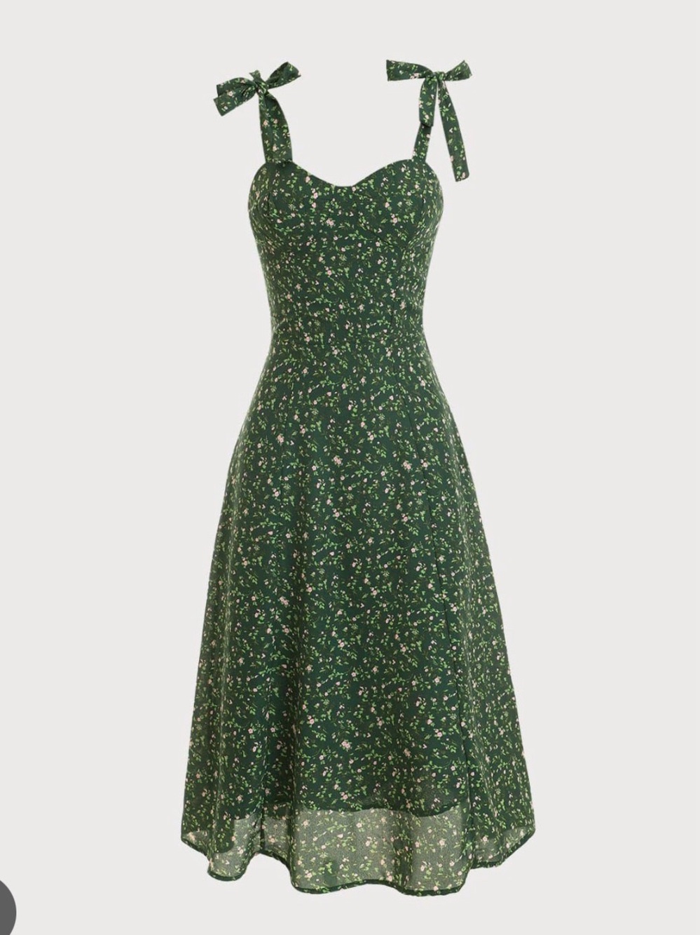 RIHOAS Green Floral Midi Dress with Tie Straps